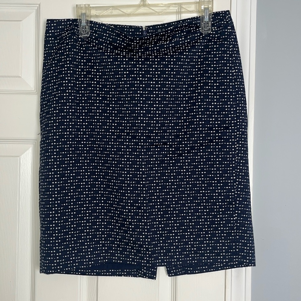 J. Crew Navy Blue and White Dotted Pencil Skirt